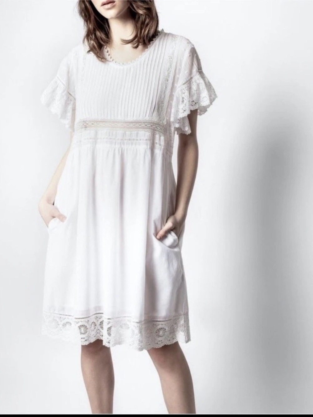 Zadig & Voltaire White Lace-Trim Midi Dress